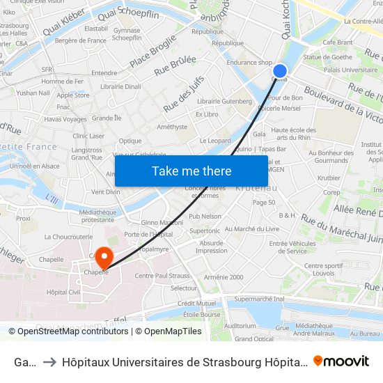 Gallia to Hôpitaux Universitaires de Strasbourg Hôpital Civil-Autres map