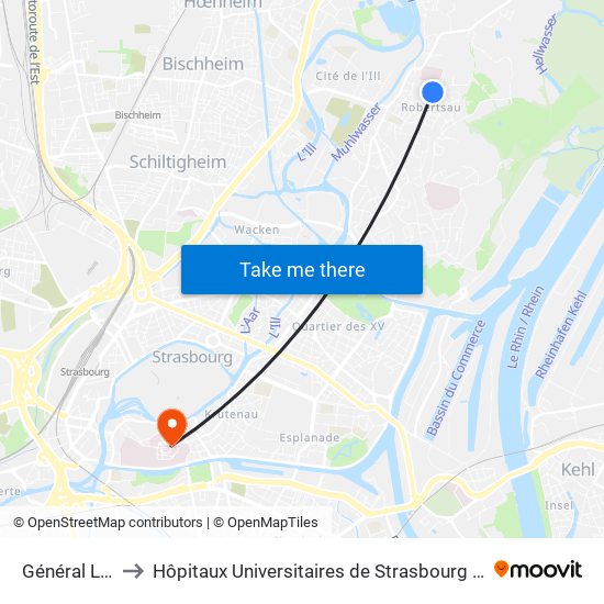 Général Lejeune to Hôpitaux Universitaires de Strasbourg Hôpital Civil-Autres map