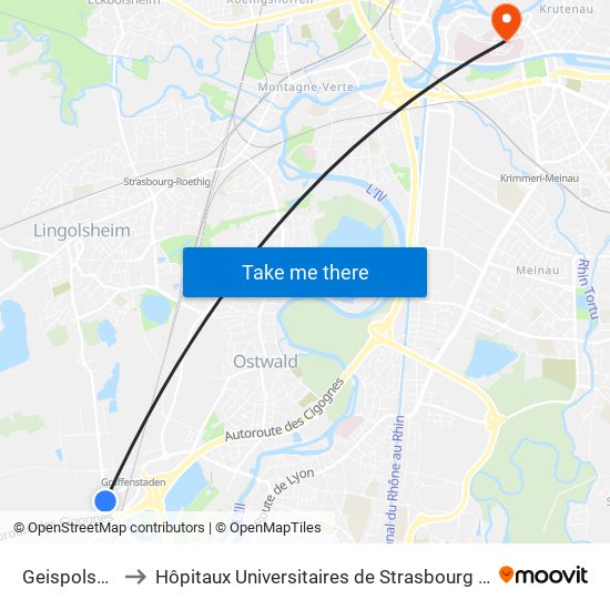Geispolsheim Zi to Hôpitaux Universitaires de Strasbourg Hôpital Civil-Autres map