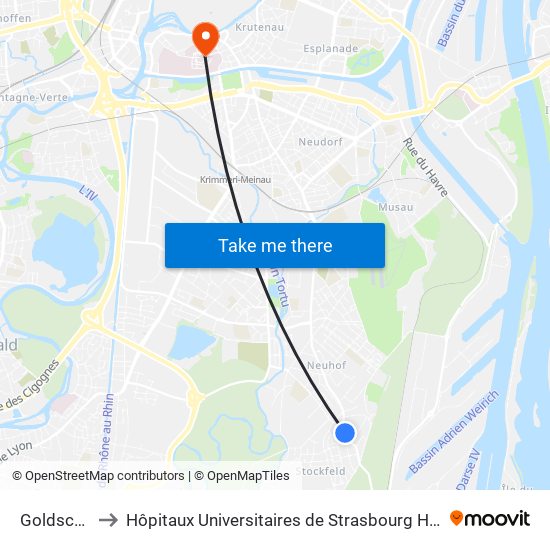 Goldschmidt to Hôpitaux Universitaires de Strasbourg Hôpital Civil-Autres map