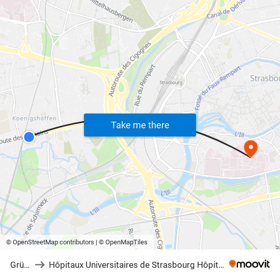 Grüber to Hôpitaux Universitaires de Strasbourg Hôpital Civil-Autres map