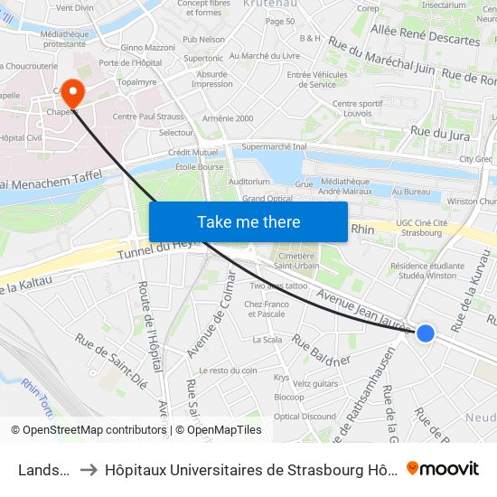 Landsberg to Hôpitaux Universitaires de Strasbourg Hôpital Civil-Autres map