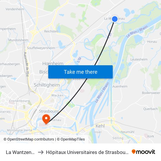 La Wantzenau Mairie to Hôpitaux Universitaires de Strasbourg Hôpital Civil-Autres map