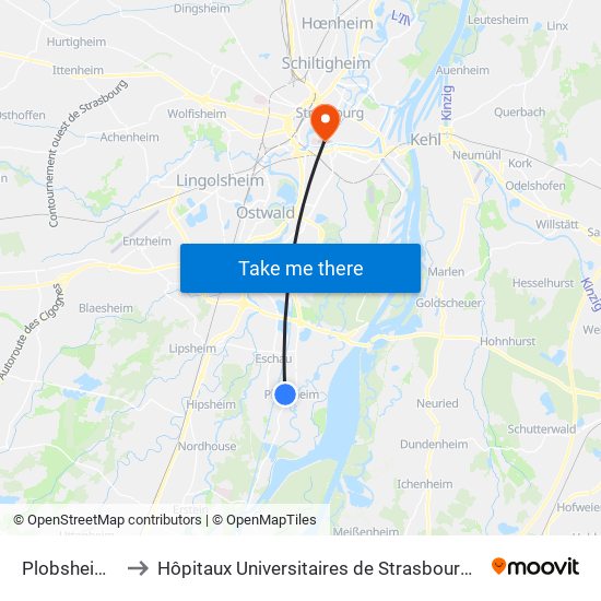 Plobsheim Eglise to Hôpitaux Universitaires de Strasbourg Hôpital Civil-Autres map