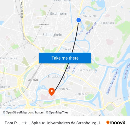 Pont Phario to Hôpitaux Universitaires de Strasbourg Hôpital Civil-Autres map