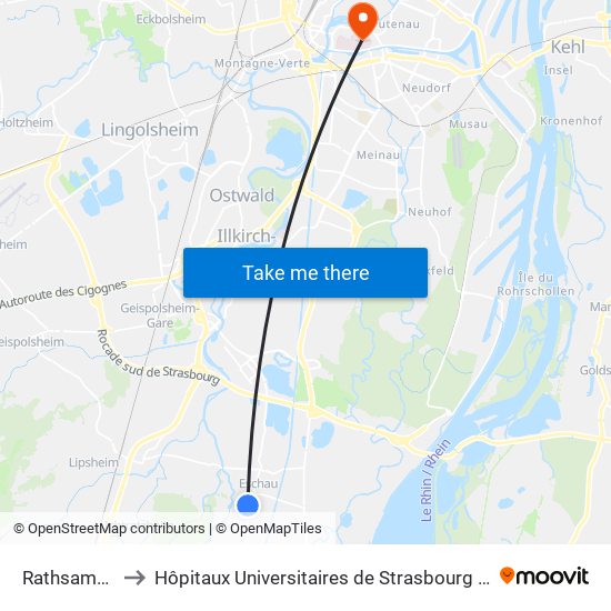 Rathsamhausen to Hôpitaux Universitaires de Strasbourg Hôpital Civil-Autres map