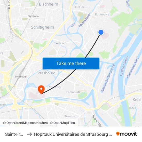 Saint-François to Hôpitaux Universitaires de Strasbourg Hôpital Civil-Autres map