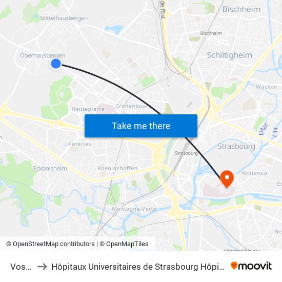 Vosges to Hôpitaux Universitaires de Strasbourg Hôpital Civil-Autres map