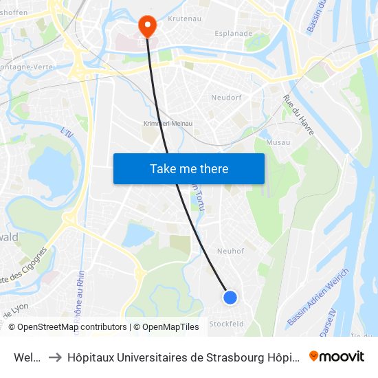 Welsch to Hôpitaux Universitaires de Strasbourg Hôpital Civil-Autres map