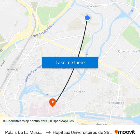 Palais De La Musique Et Des Congrès to Hôpitaux Universitaires de Strasbourg Hôpital Civil-Autres map