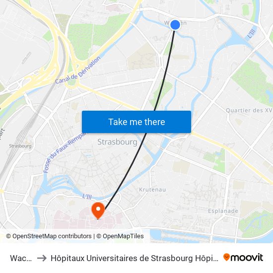 Wacken to Hôpitaux Universitaires de Strasbourg Hôpital Civil-Autres map