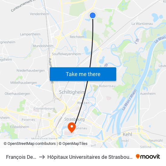 François De Larderel to Hôpitaux Universitaires de Strasbourg Hôpital Civil-Autres map