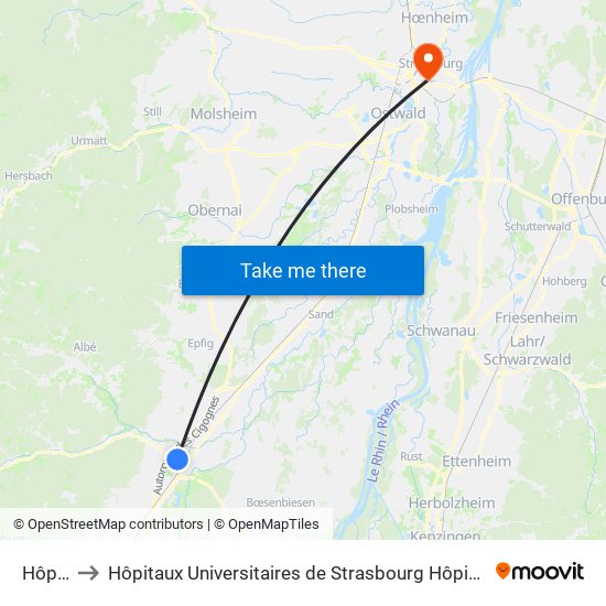 Hôpital to Hôpitaux Universitaires de Strasbourg Hôpital Civil-Autres map