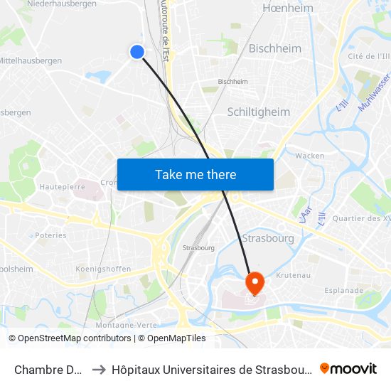 Chambre De Métiers to Hôpitaux Universitaires de Strasbourg Hôpital Civil-Autres map