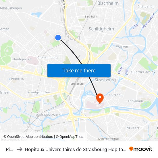 Rieth to Hôpitaux Universitaires de Strasbourg Hôpital Civil-Autres map