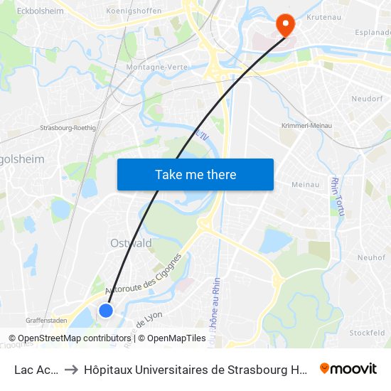Lac Achard to Hôpitaux Universitaires de Strasbourg Hôpital Civil-Autres map