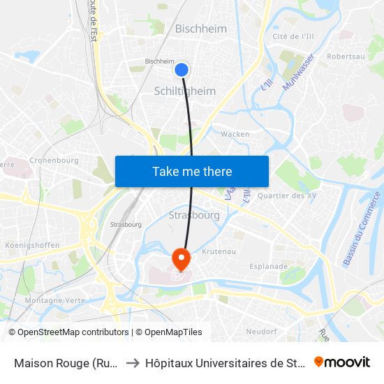 Maison Rouge (Rue De Wissembourg) to Hôpitaux Universitaires de Strasbourg Hôpital Civil-Autres map