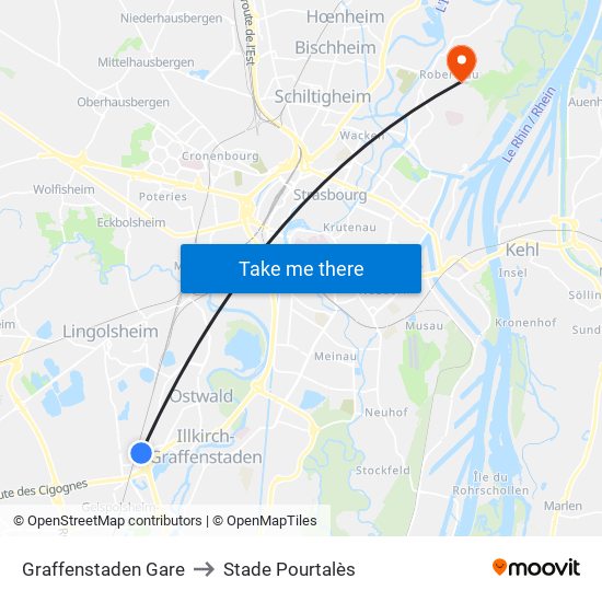 Graffenstaden Gare to Stade Pourtalès map