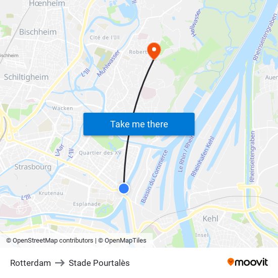 Rotterdam to Stade Pourtalès map