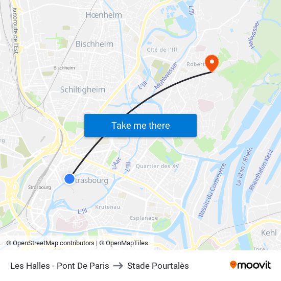 Les Halles - Pont De Paris to Stade Pourtalès map