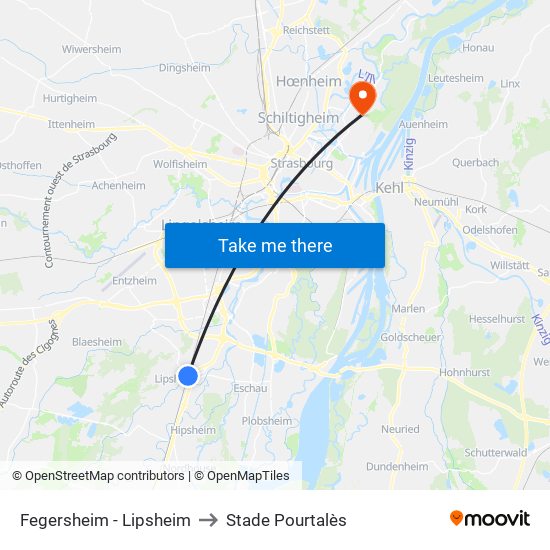 Fegersheim - Lipsheim to Stade Pourtalès map