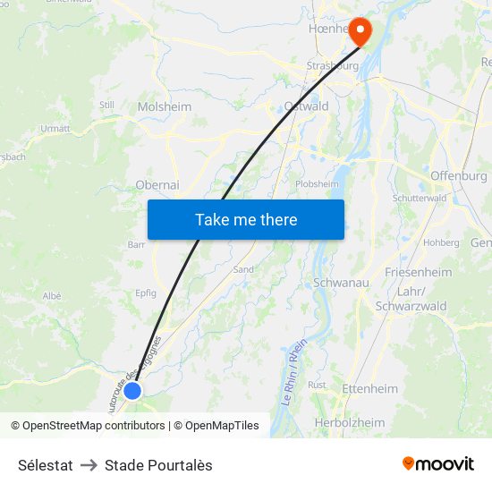 Sélestat to Stade Pourtalès map