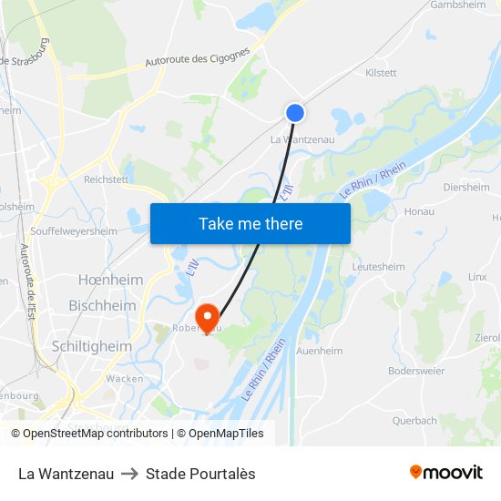 La Wantzenau to Stade Pourtalès map