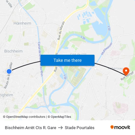 Bischheim Arrêt Cts R. Gare to Stade Pourtalès map