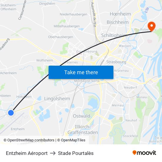 Entzheim Aéroport to Stade Pourtalès map