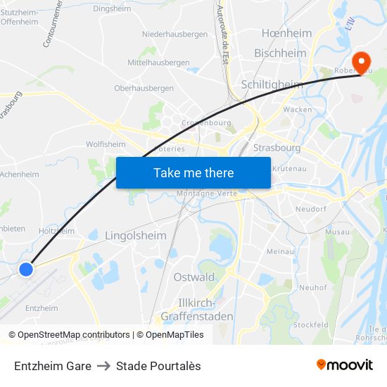 Entzheim Gare to Stade Pourtalès map