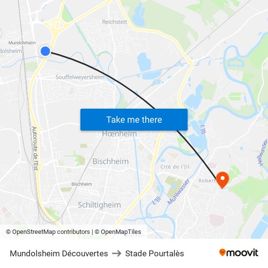 Mundolsheim Découvertes to Stade Pourtalès map