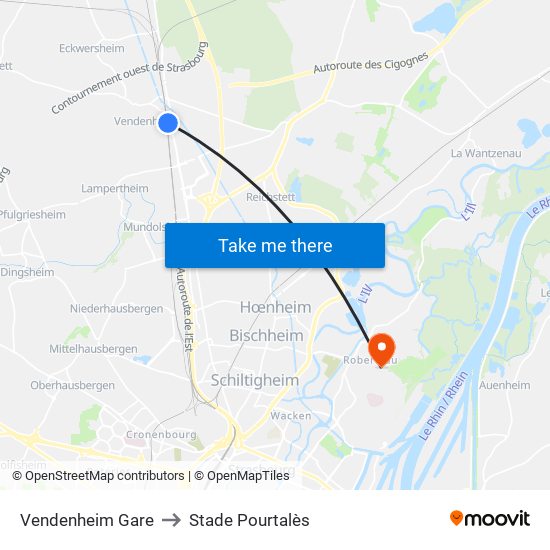 Vendenheim Gare to Stade Pourtalès map