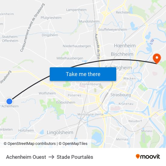 Achenheim Ouest to Stade Pourtalès map