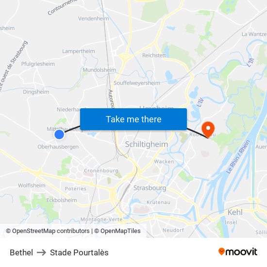 Bethel to Stade Pourtalès map