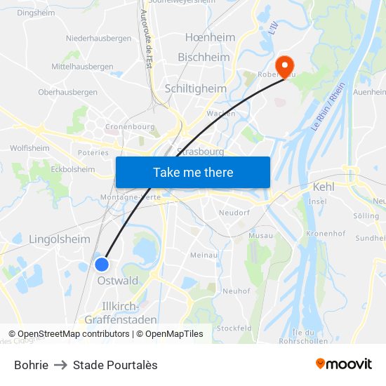 Bohrie to Stade Pourtalès map