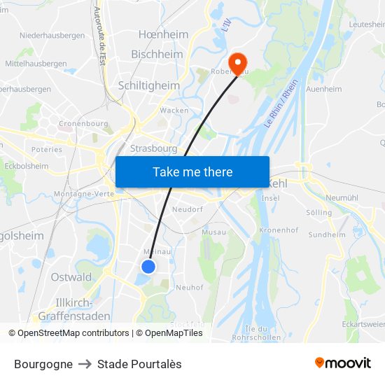 Bourgogne to Stade Pourtalès map