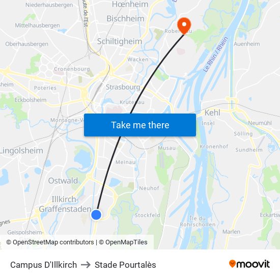 Campus D'Illkirch to Stade Pourtalès map