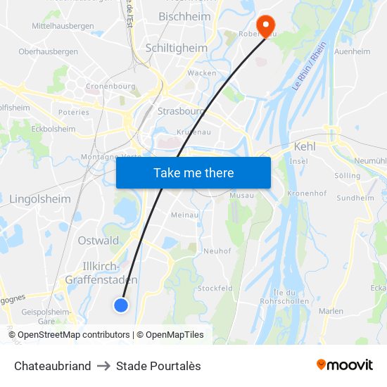 Chateaubriand to Stade Pourtalès map