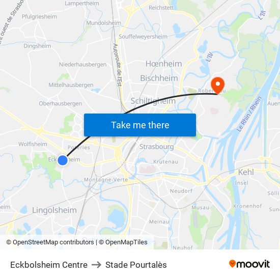 Eckbolsheim Centre to Stade Pourtalès map