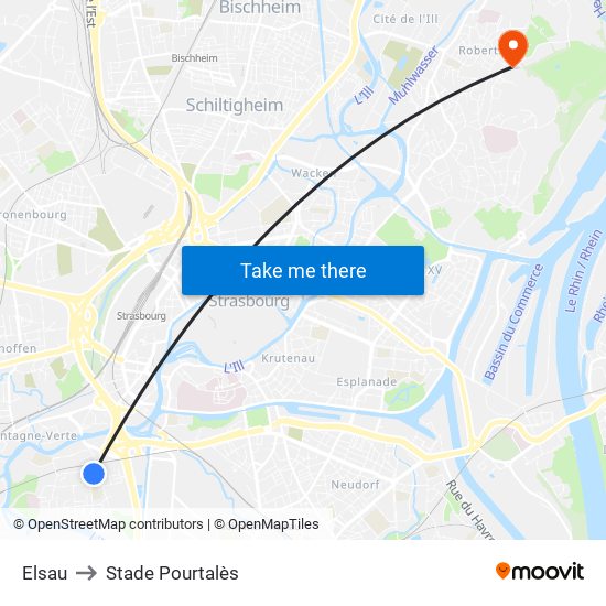 Elsau to Stade Pourtalès map