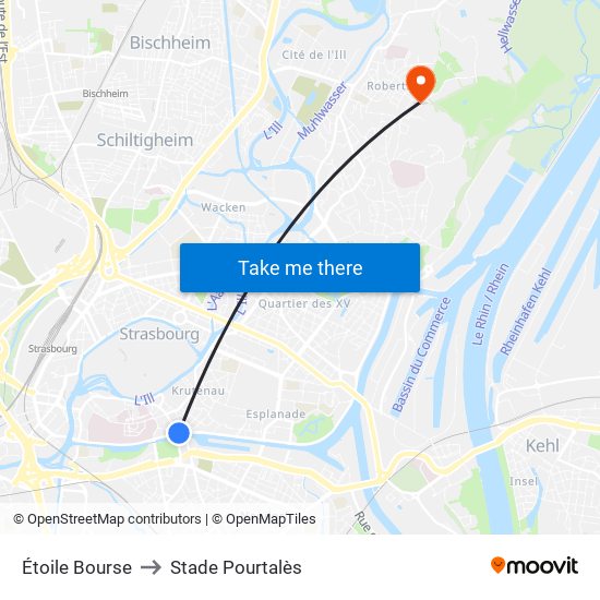 Étoile Bourse to Stade Pourtalès map