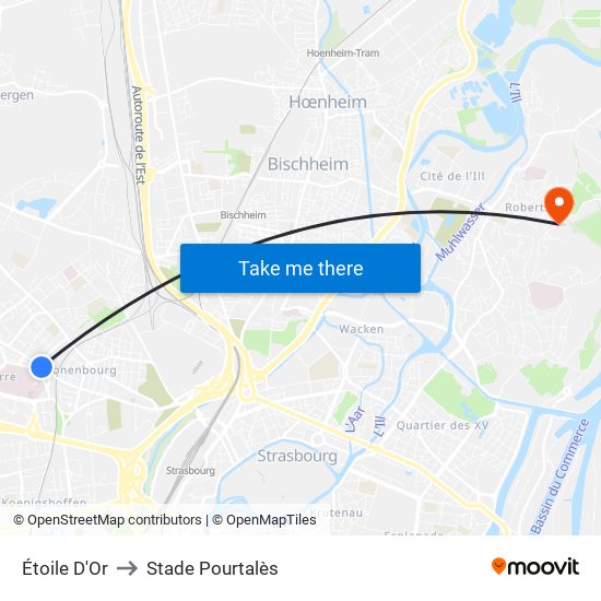 Étoile D'Or to Stade Pourtalès map