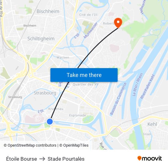 Étoile Bourse to Stade Pourtalès map