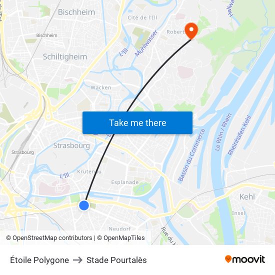 Étoile Polygone to Stade Pourtalès map