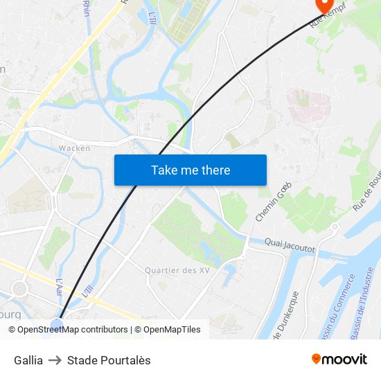 Gallia to Stade Pourtalès map
