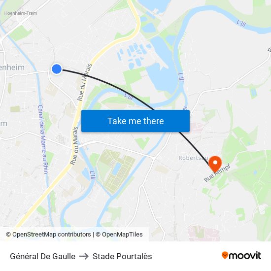 Général De Gaulle to Stade Pourtalès map