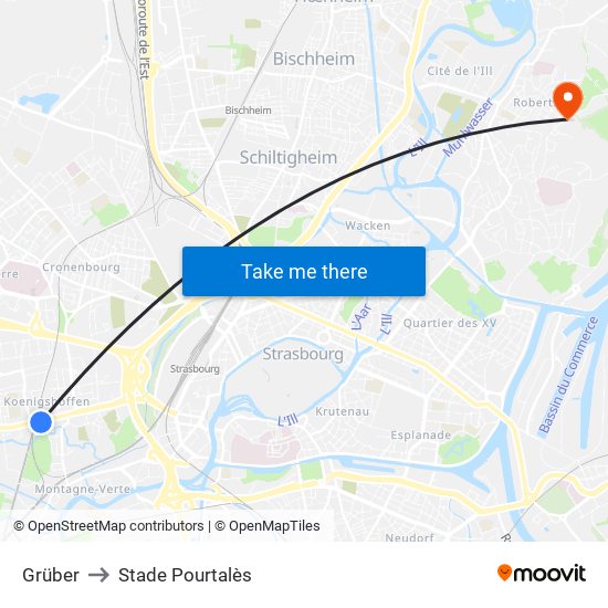 Grüber to Stade Pourtalès map