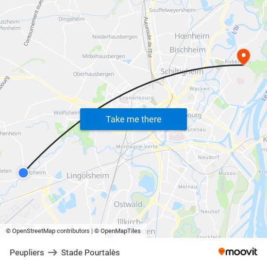 Peupliers to Stade Pourtalès map