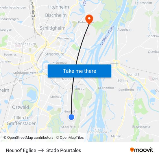 Neuhof Eglise to Stade Pourtalès map