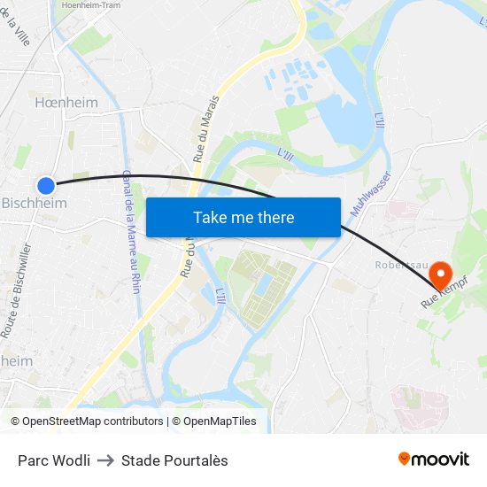 Parc Wodli to Stade Pourtalès map